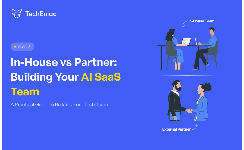 Comparison illustration of in-house team vs development partner for AI SaaS